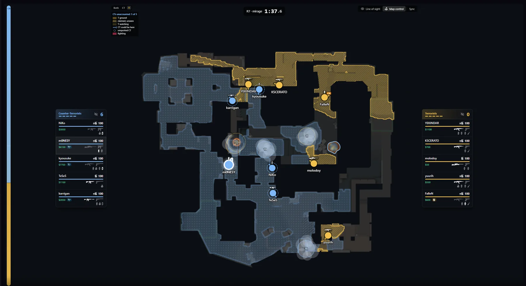 Map control from the T perspective at the same tick, showing a very different picture of the map